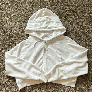 Hollister cropped white zip-up hoodie size small